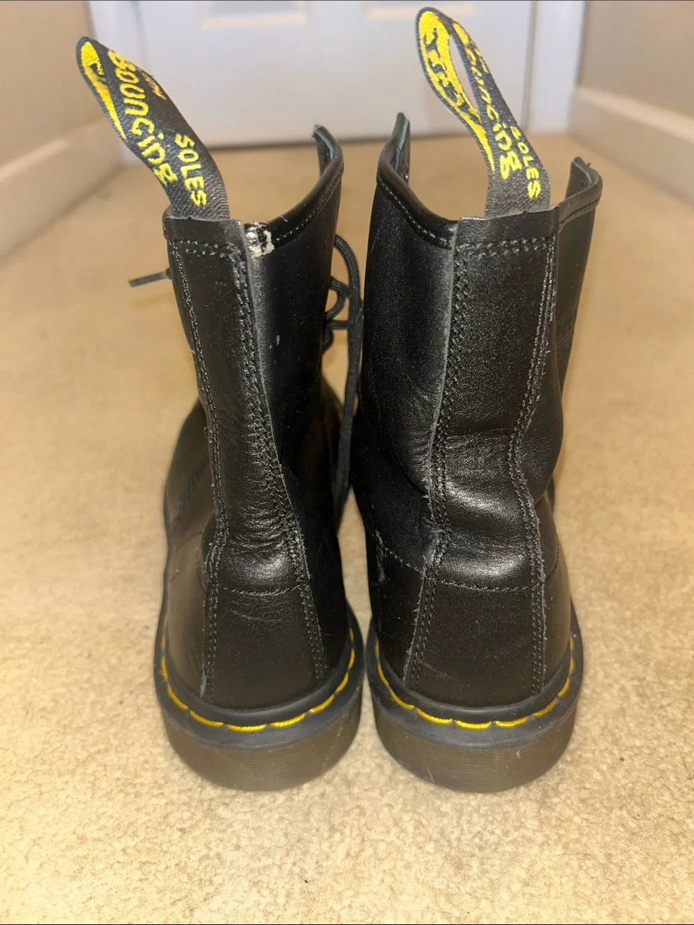 Unisex Dr. Martens 1460 Black Leather Lace-Up Boots with Yellow Stitching